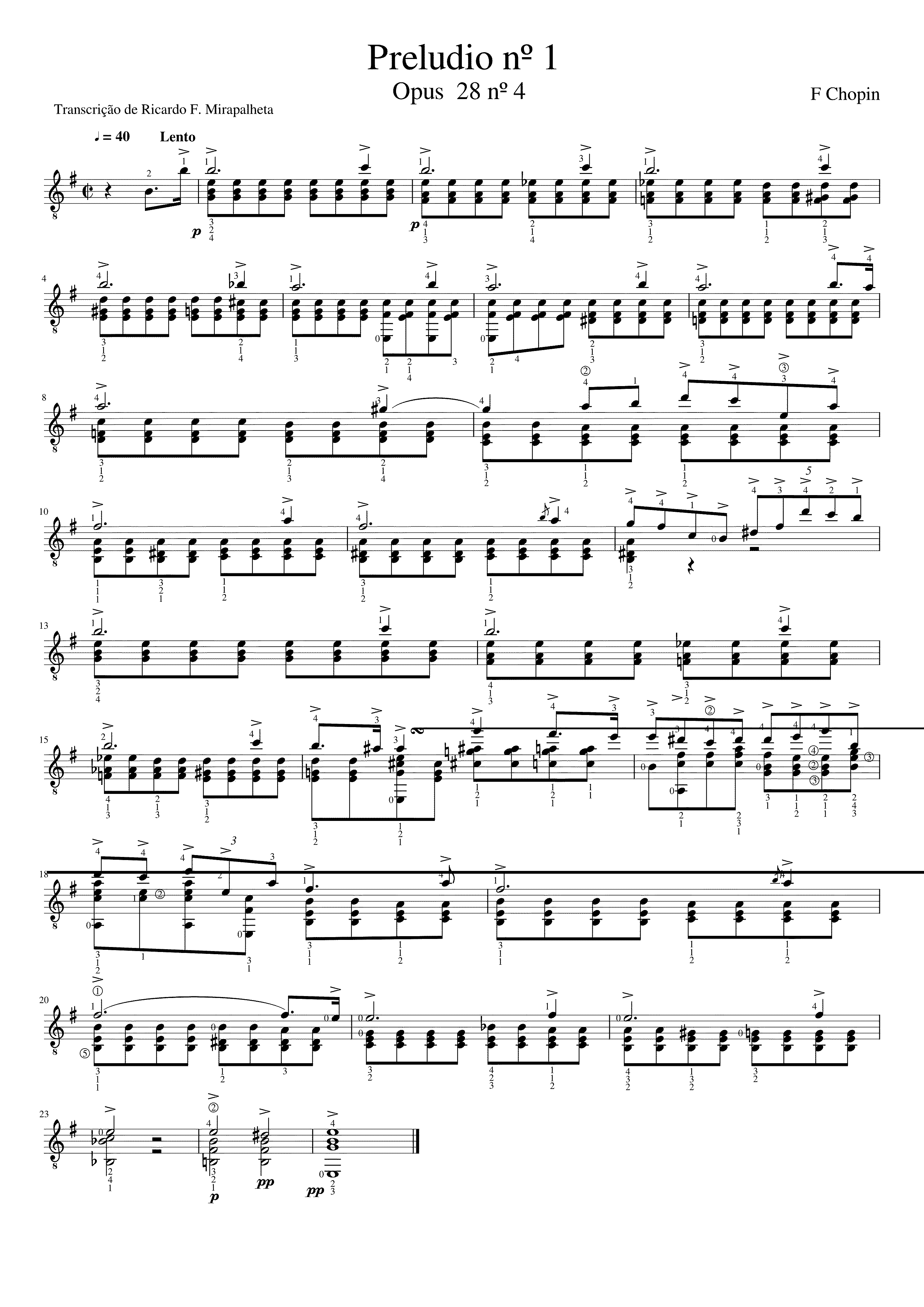 Partitura Preludio Chopin Op 28 No 4