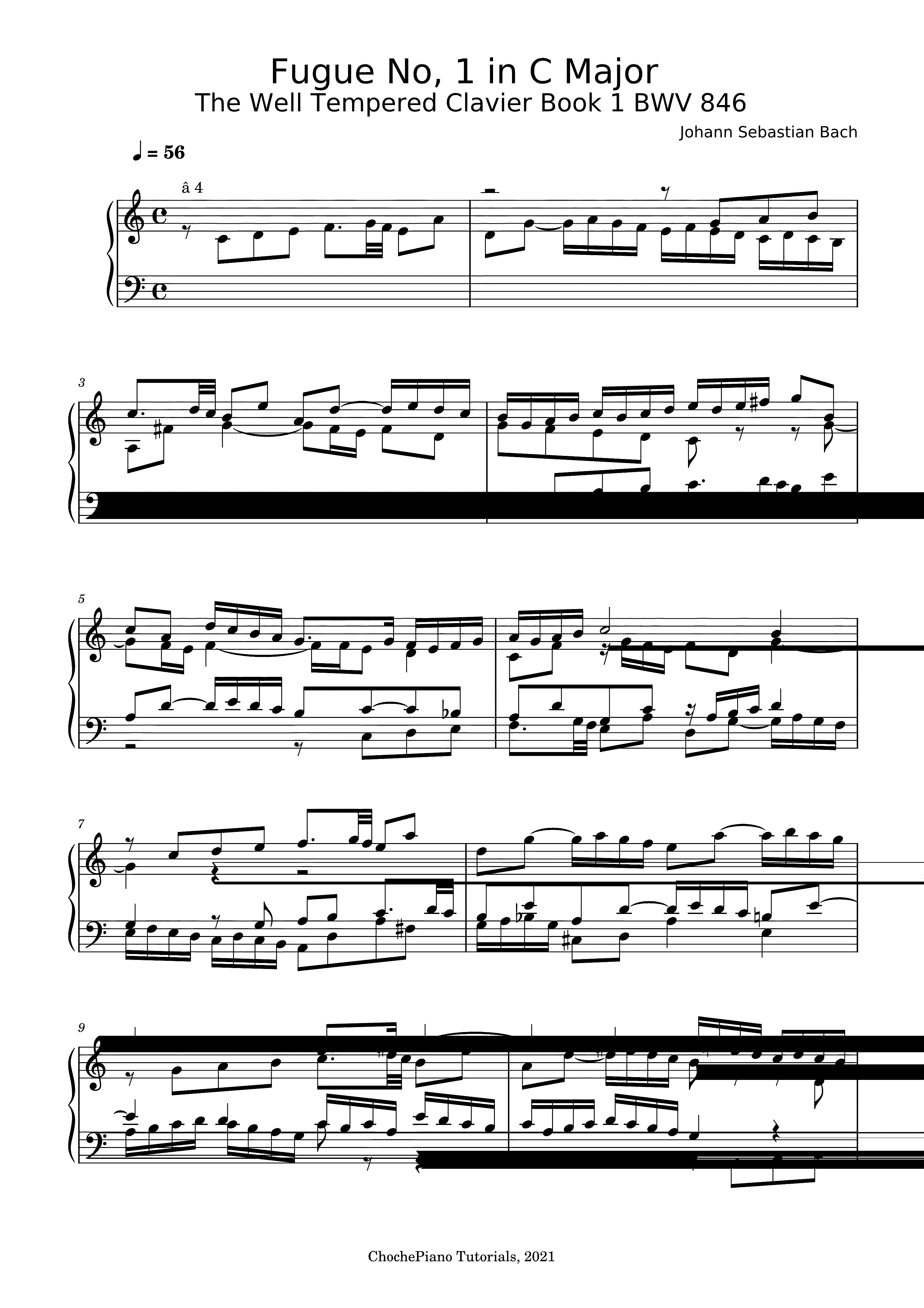 Partitura Preludio y Fuga 1 Bach