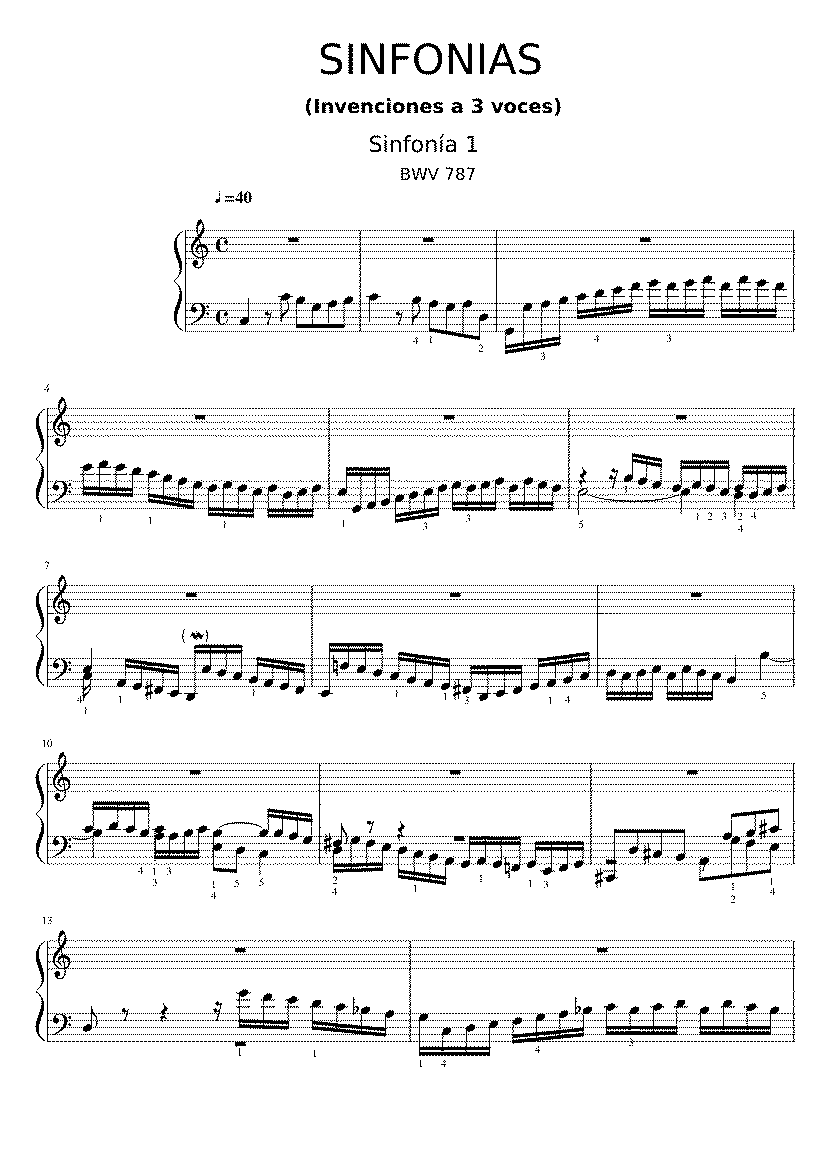 Partitura Primera Invencion de Bach