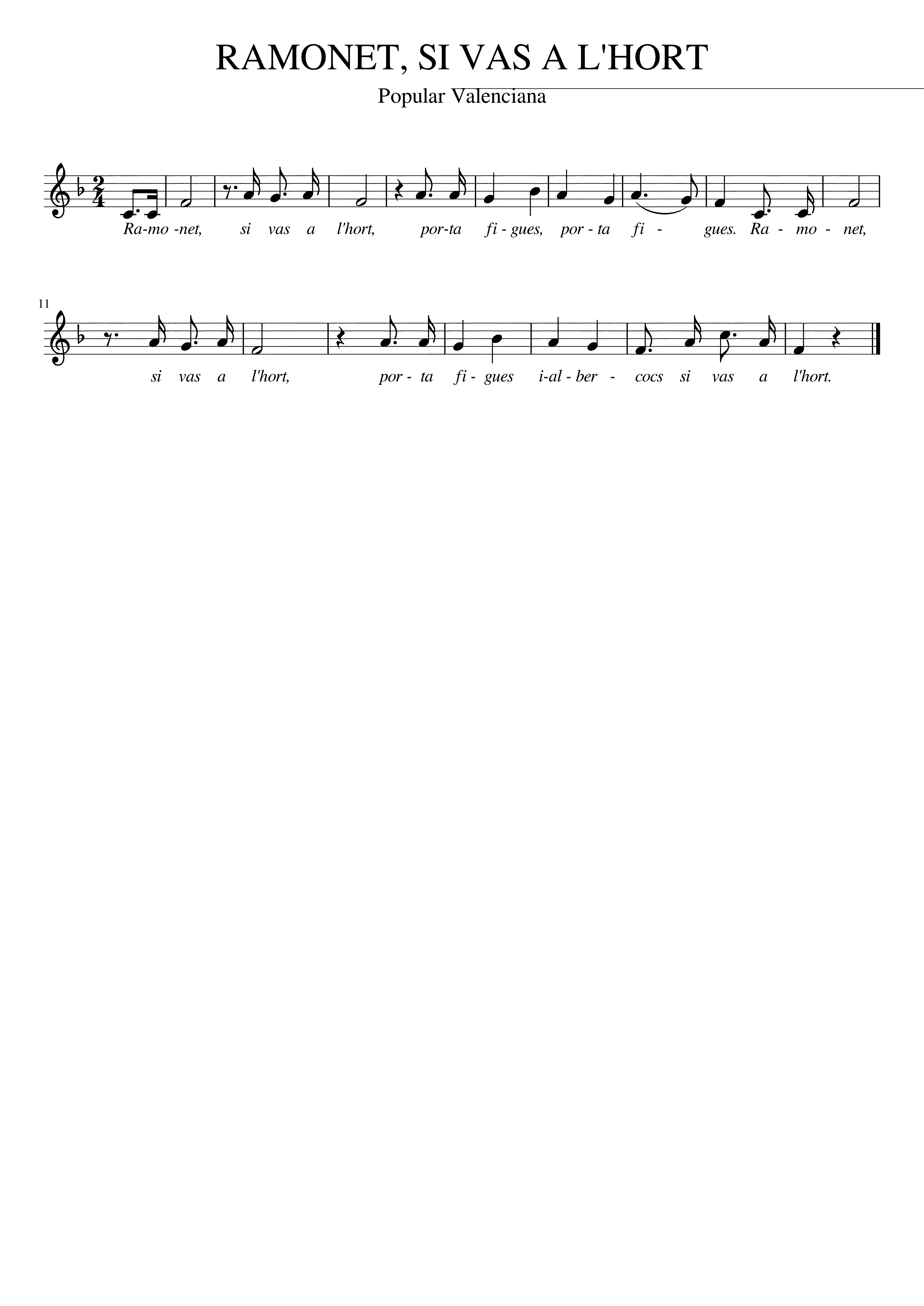 Partitura Ramonet Si Vas a L'hort