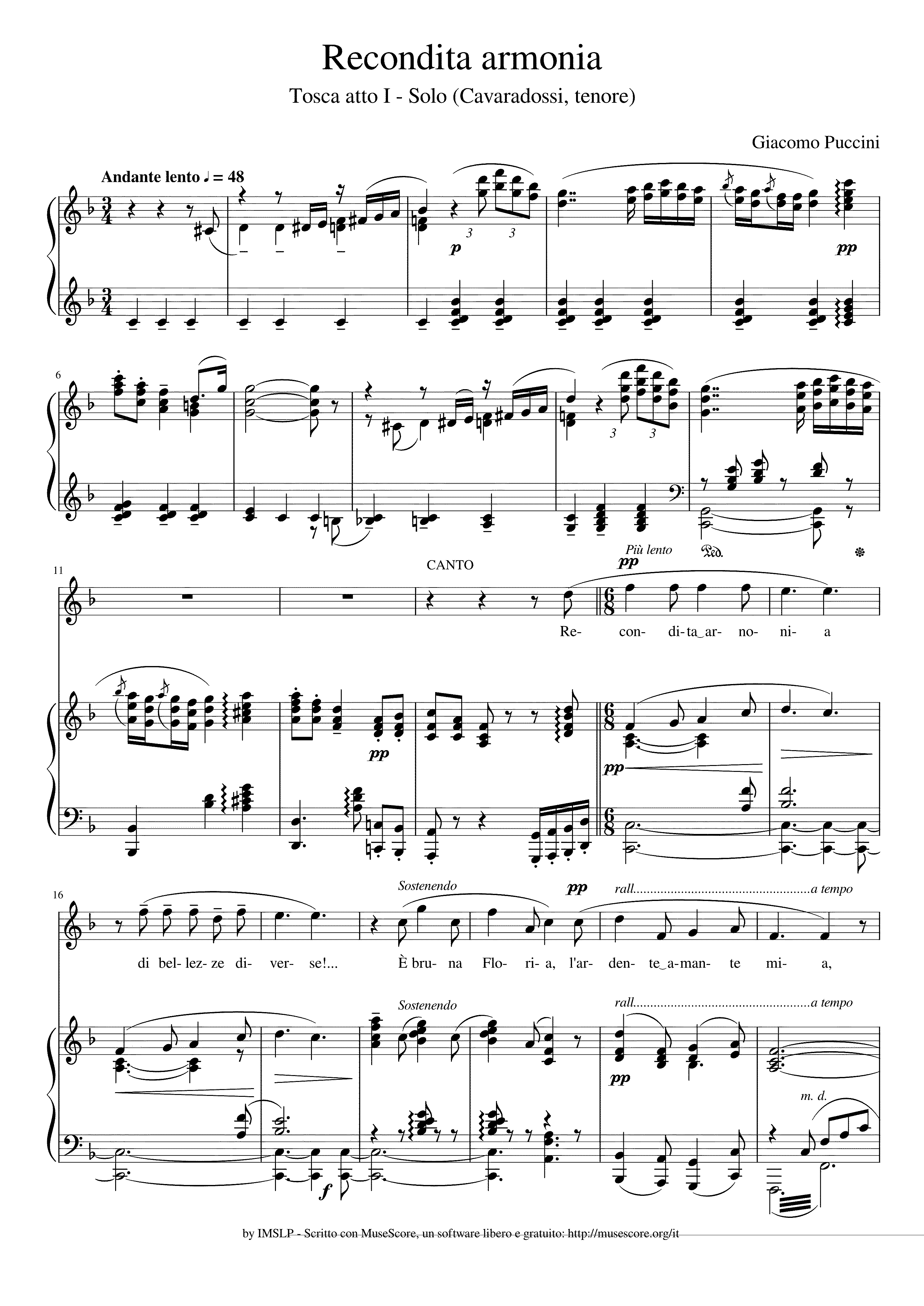 Partitura Recondita Armonia