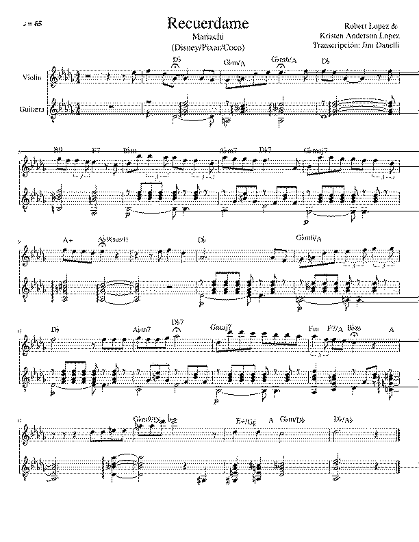 Partitura Recuerdame Coco