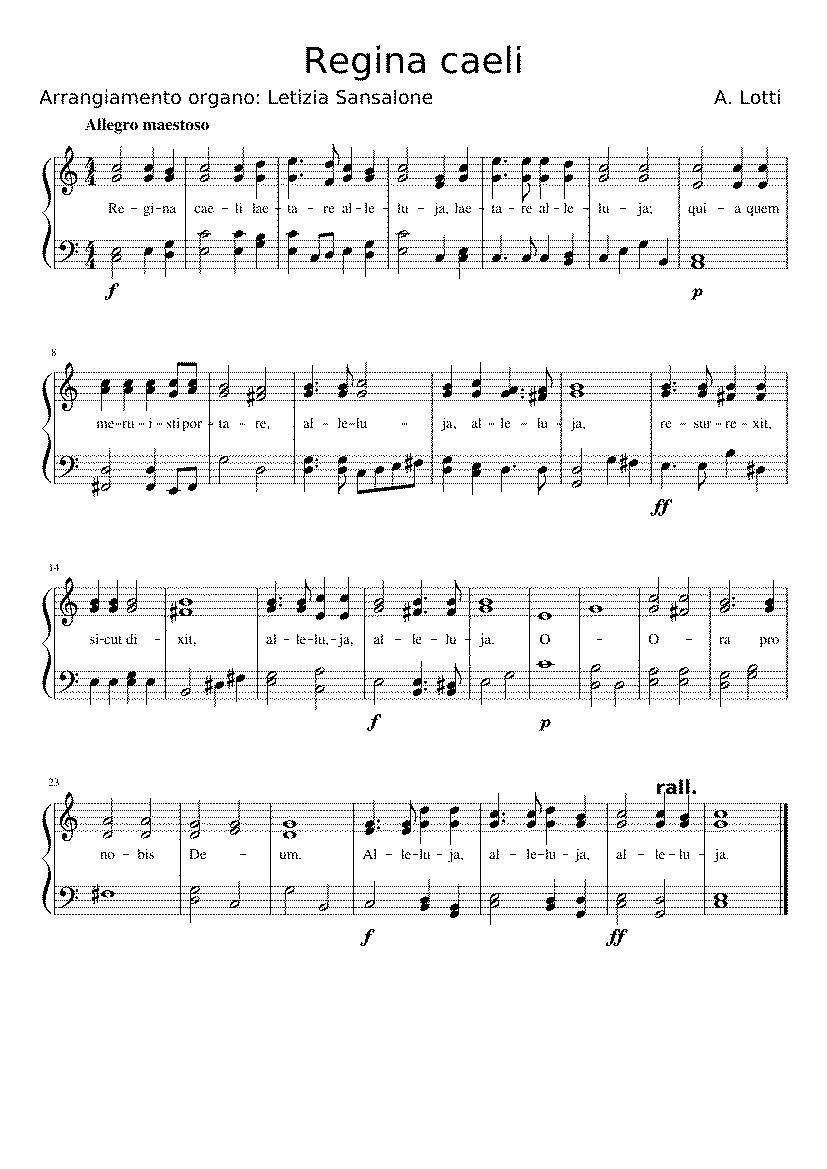 Partitura Regina Coeli Lotti