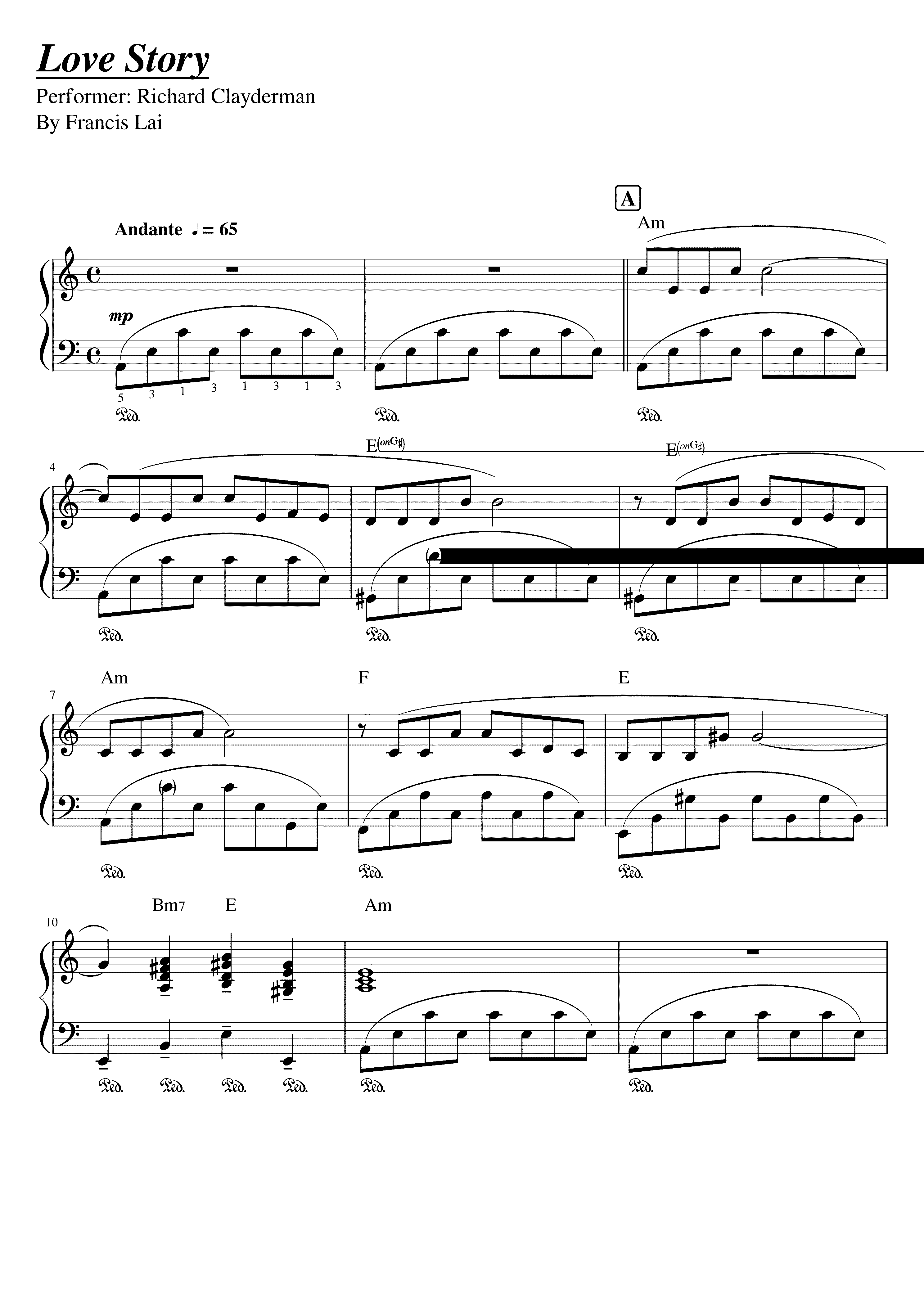 Partitura Richard Clayderman Love Story