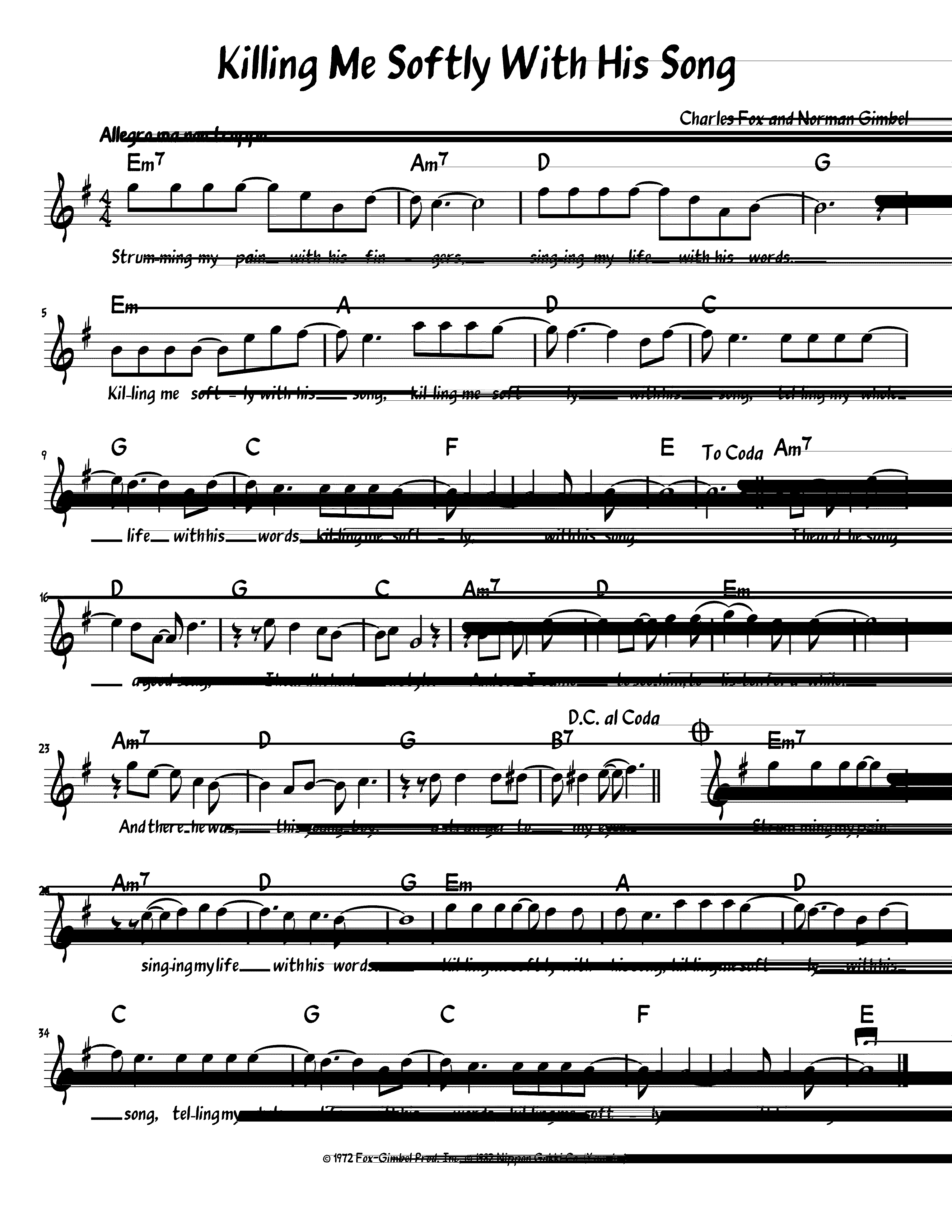 Partitura Roberta Flack Killing Me Softly