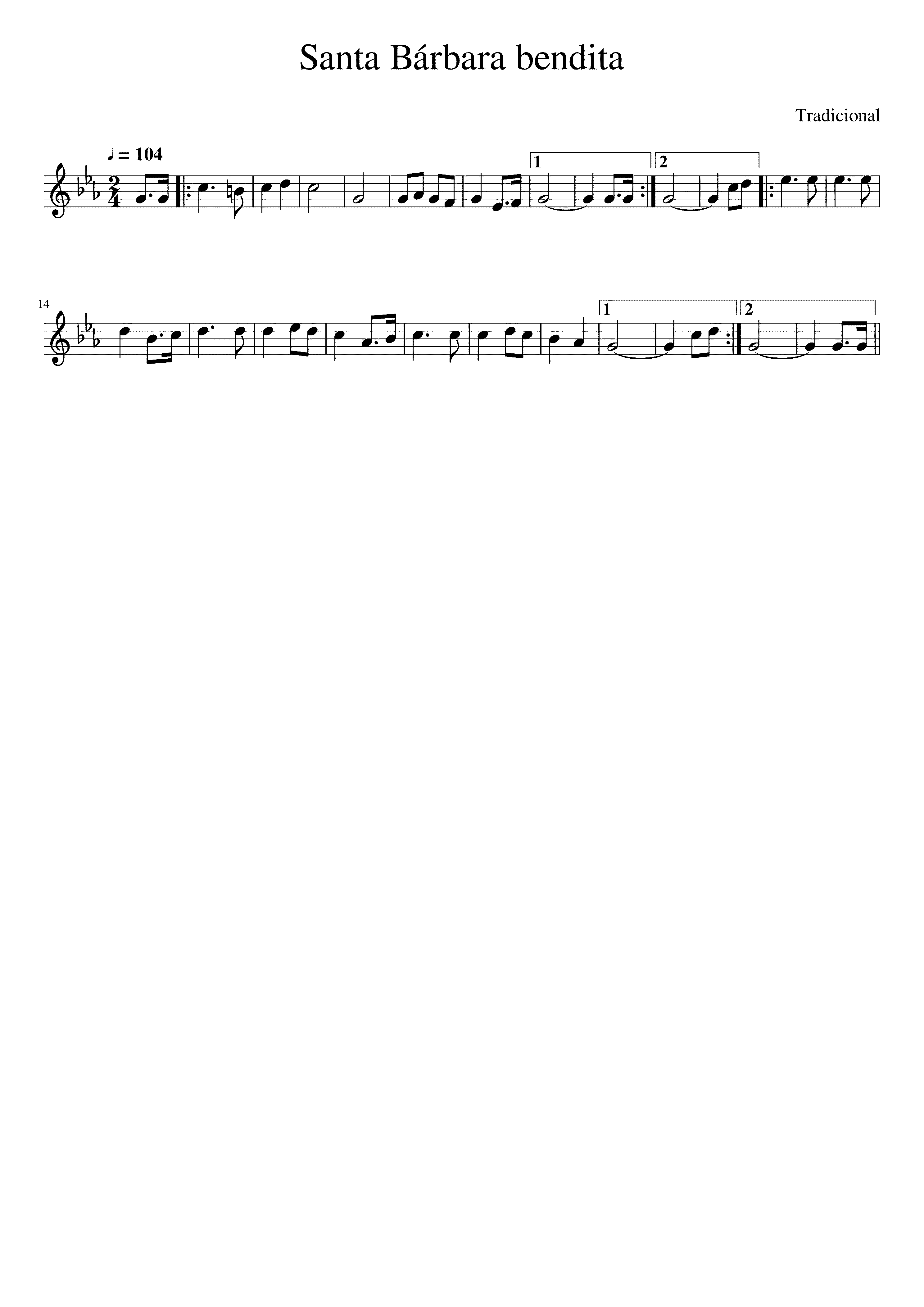 Partitura Santa Barbara Bendita