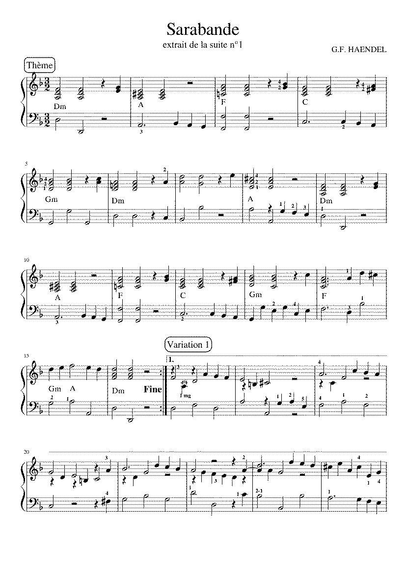 Partitura Sarabande Haendel
