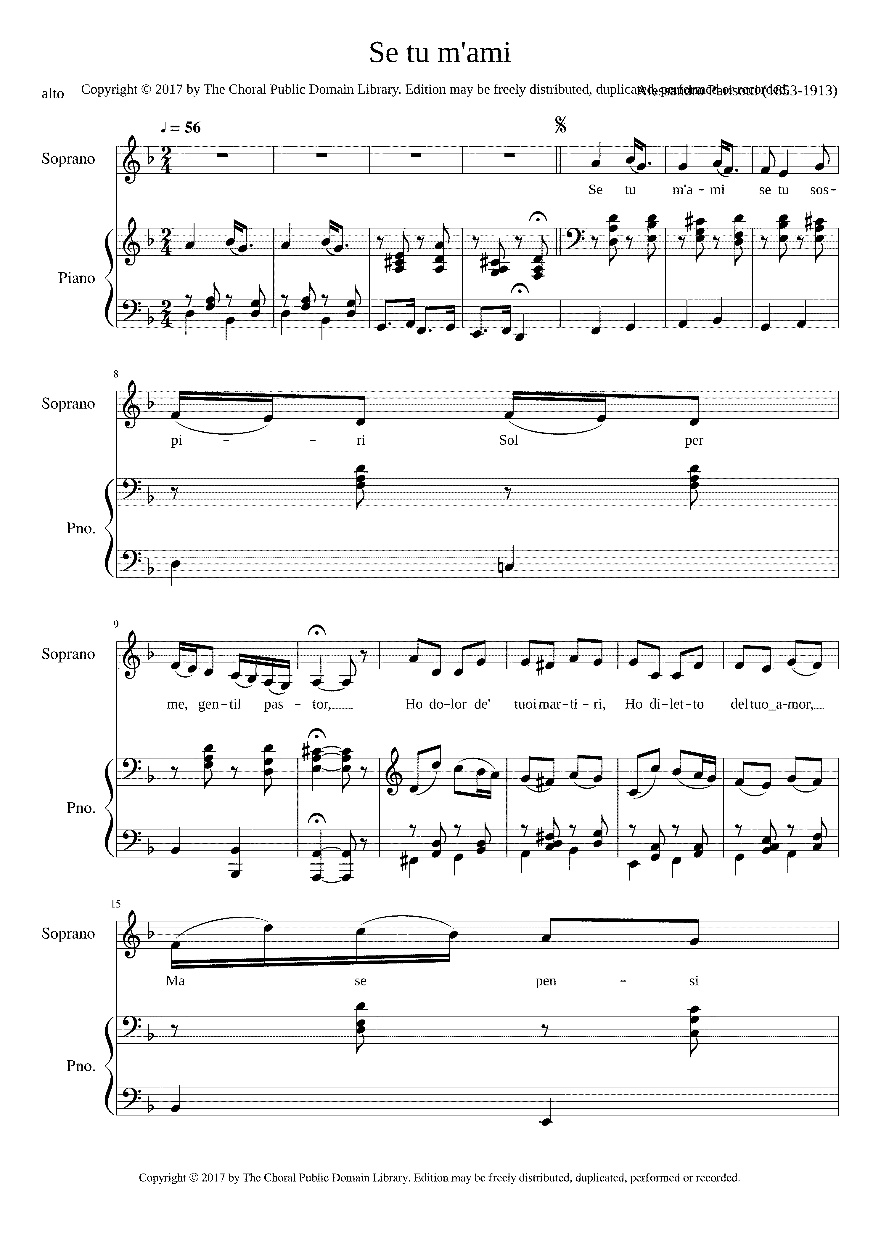 Partitura Se Tu M'ami Pergolesi