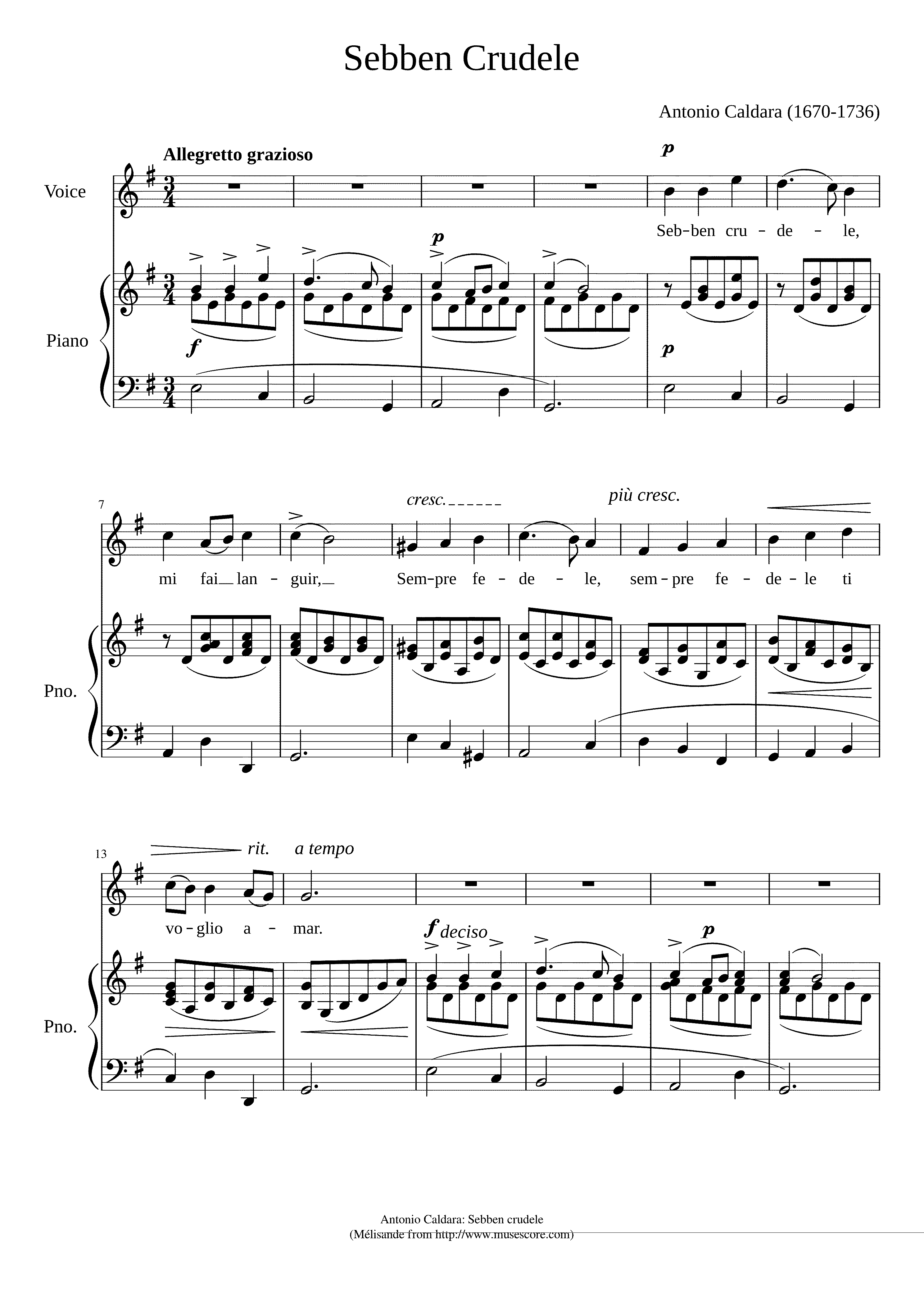 Partitura Sebben Crudele