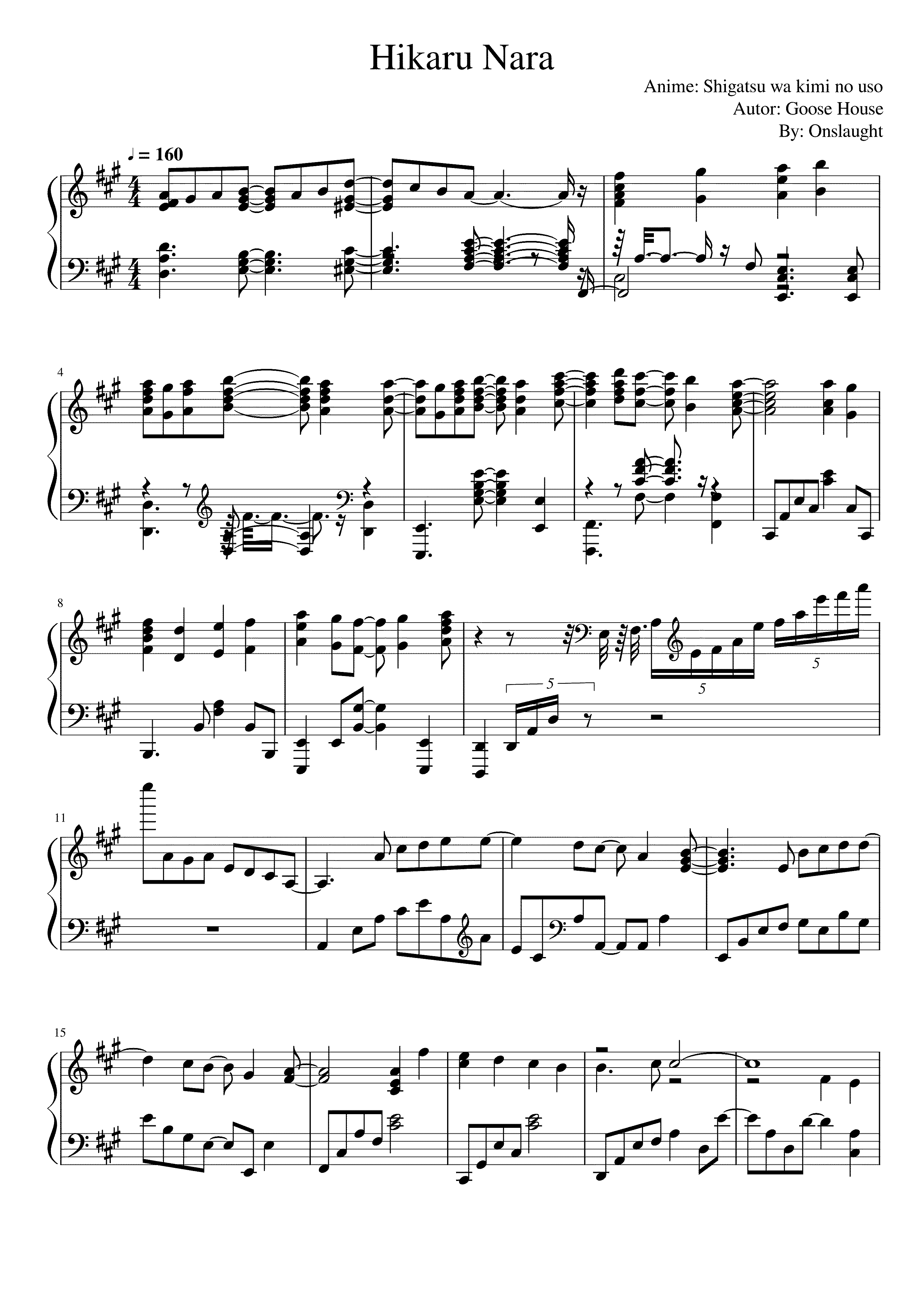 Partitura Shigatsu Wa Kimi No Uso Opening