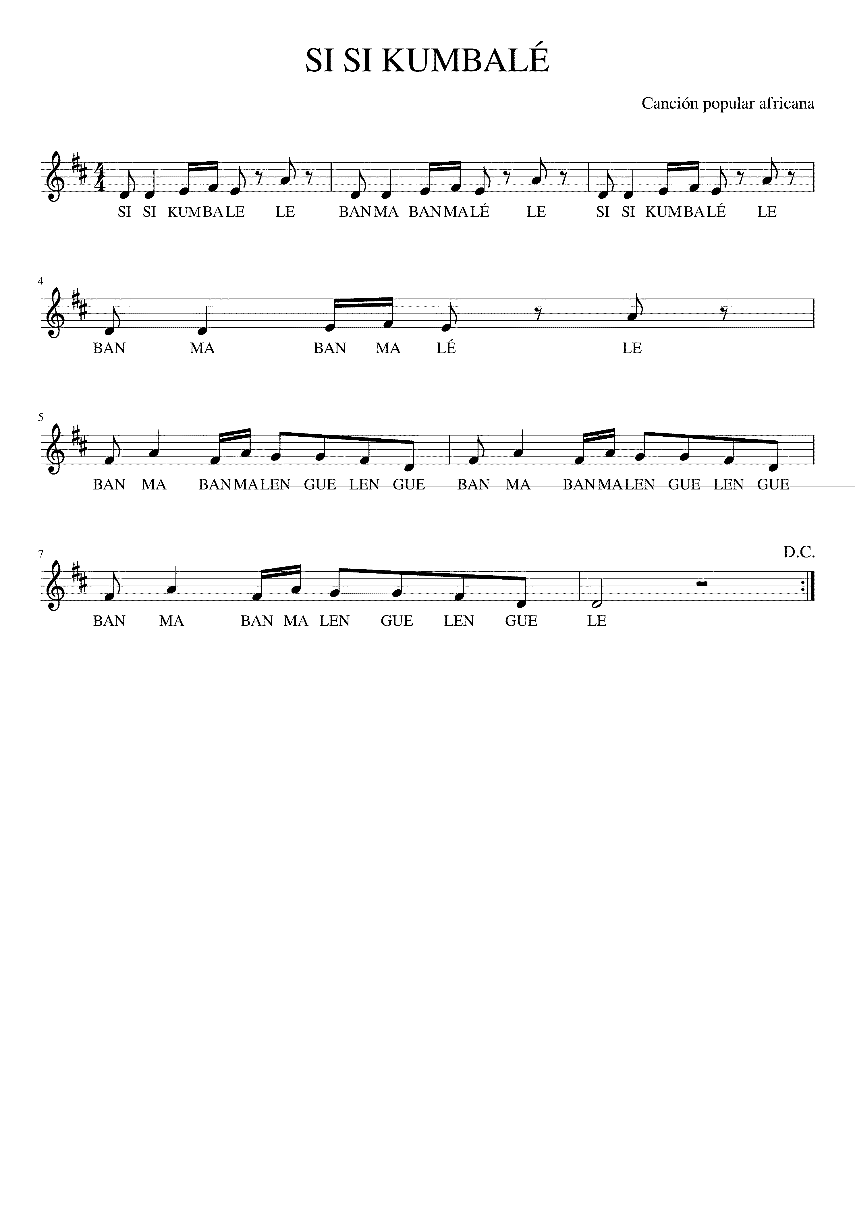 Partitura Si Si Kumbale