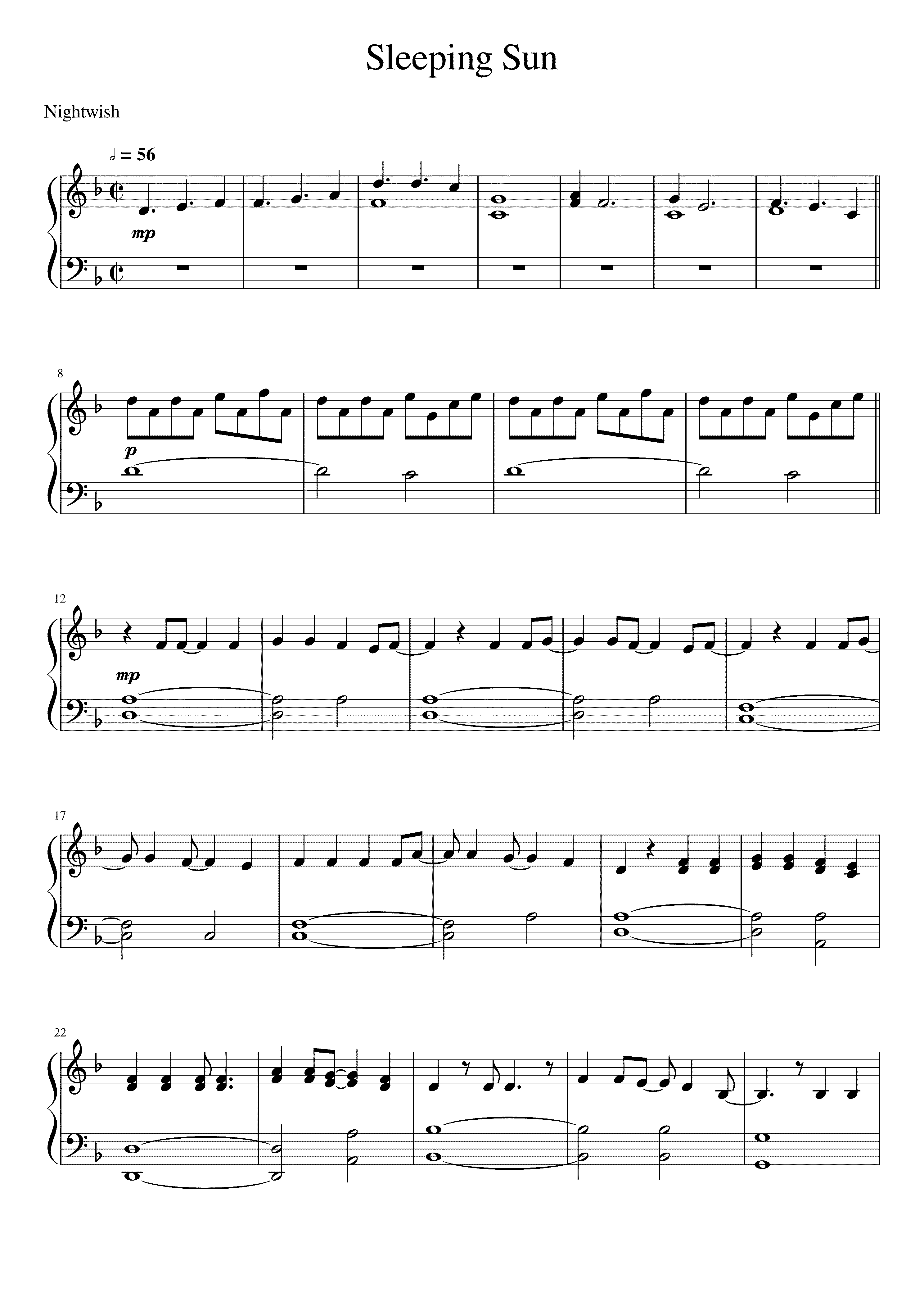 Partitura Sleeping Sun Nightwish