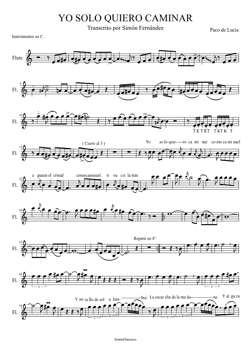Partitura Solo Quiero Caminar