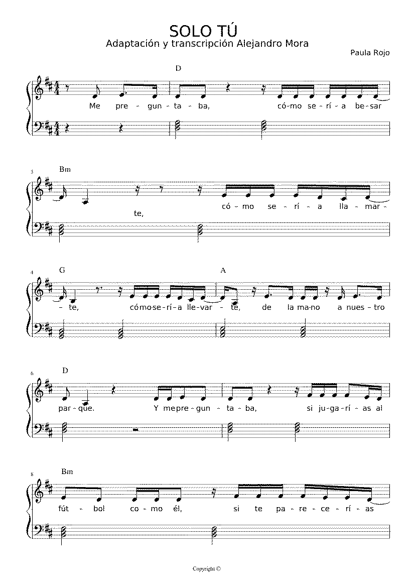 Partitura Solo Tu Paula Rojo