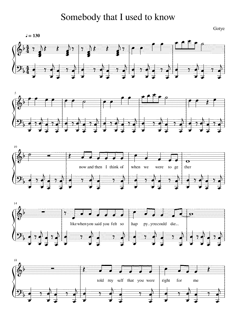 Partitura Somebody That I Used To Know