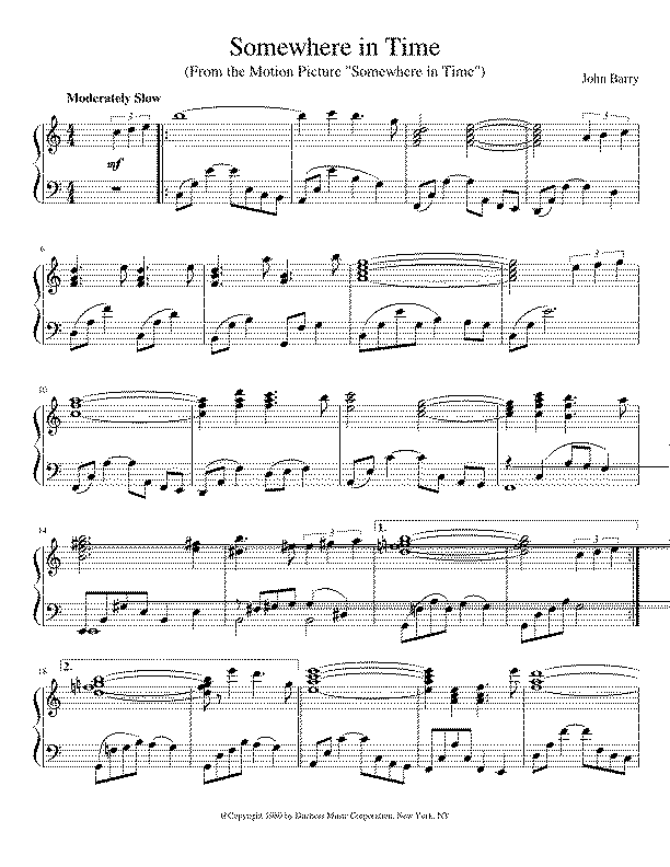 Partitura Somewhere In Time John Barry