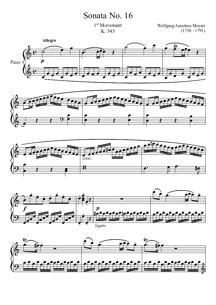 Partitura Sonata K 545 Mozart