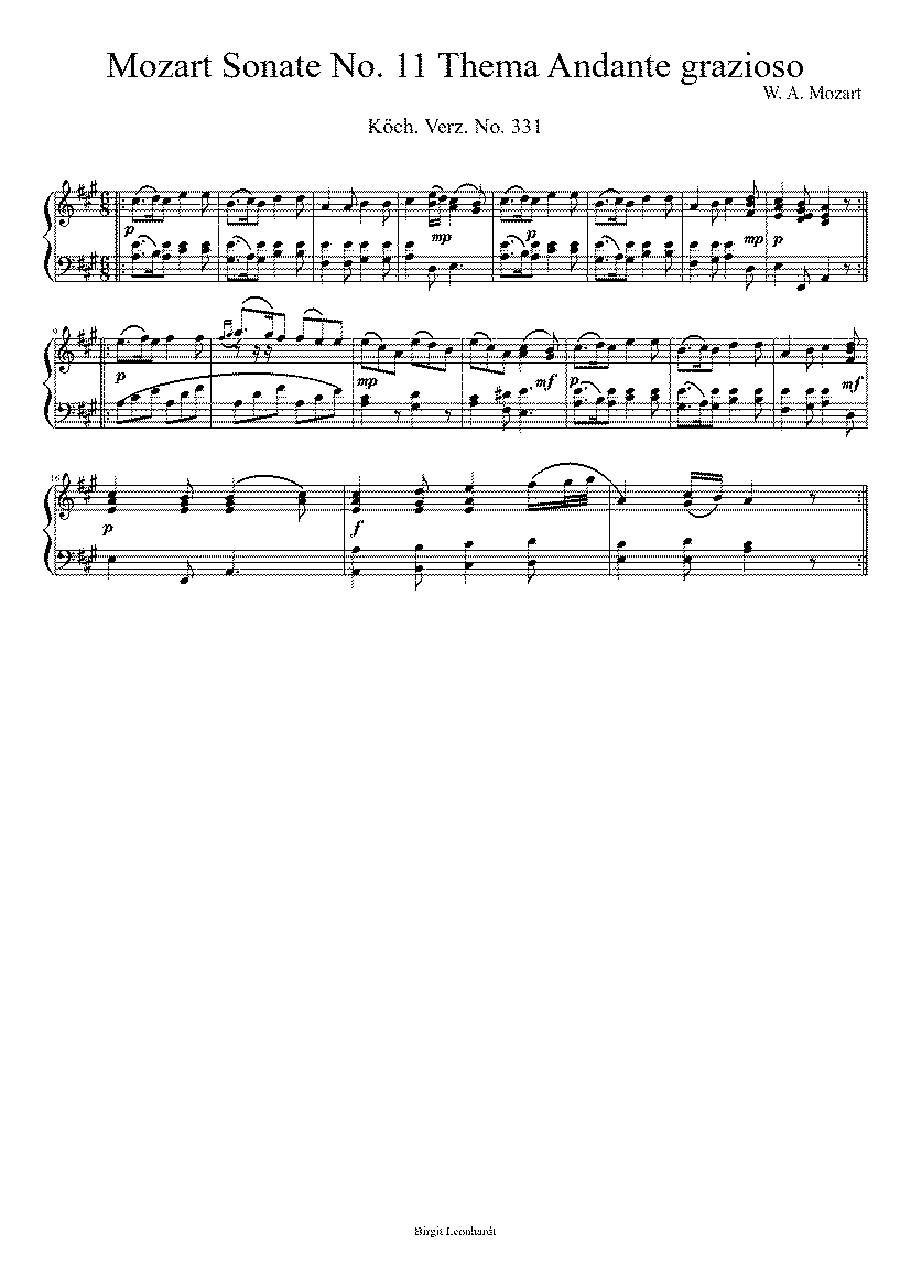 Partitura Sonata Kv 331