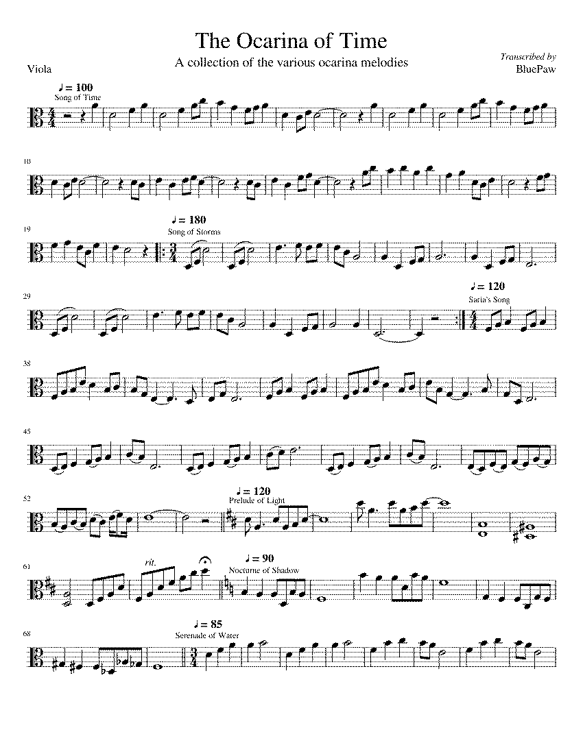 Partitura Song of Ocarina