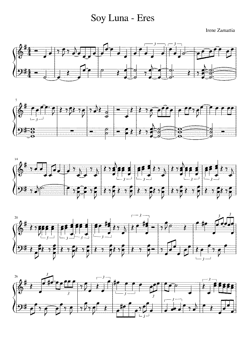 Partitura Soy Luna Eres