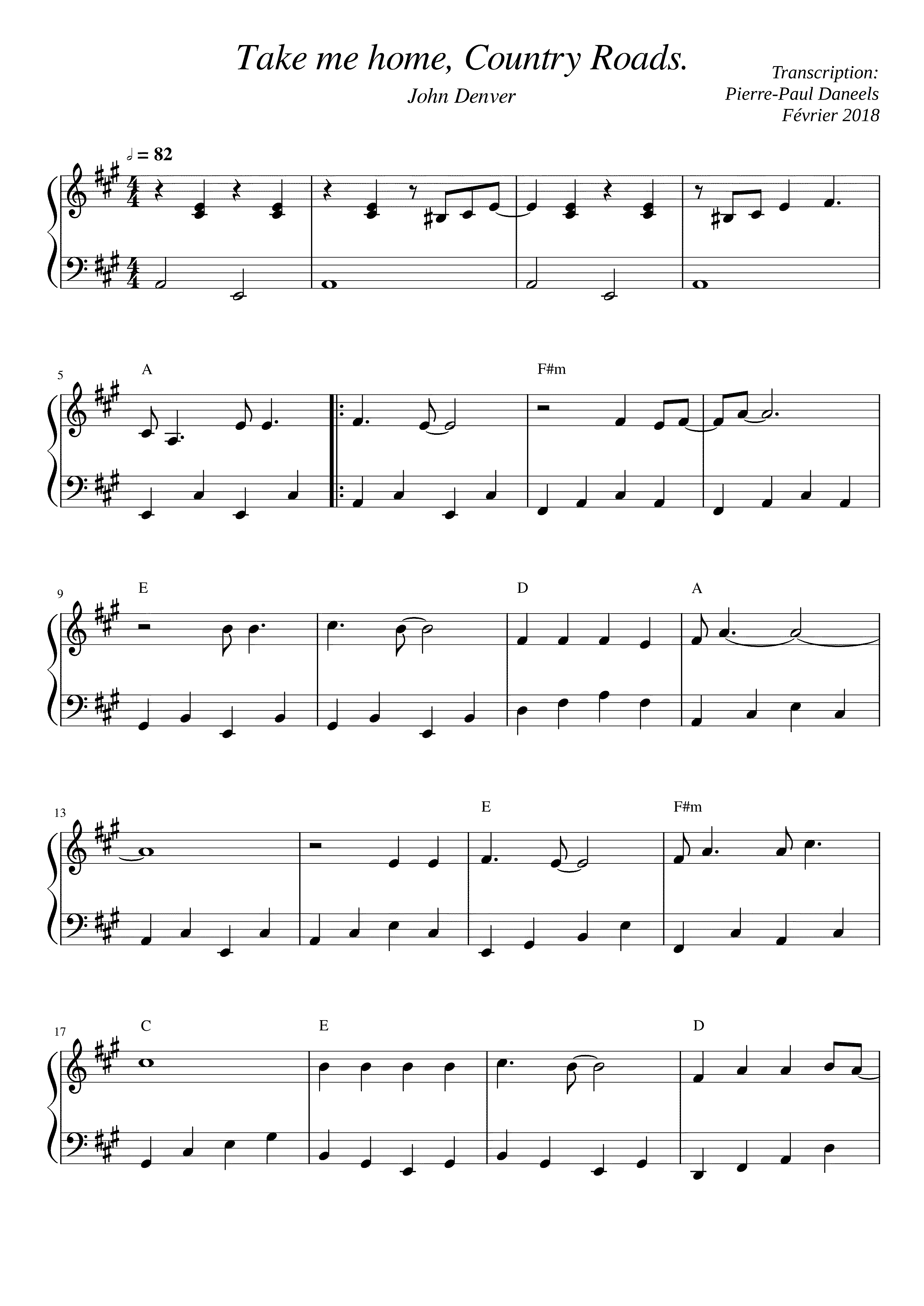 Partitura Take Me Home Country Roads
