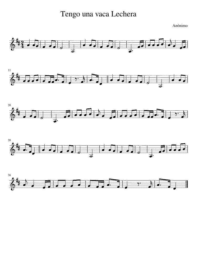 Partitura Tengo Una Vaca Lechera