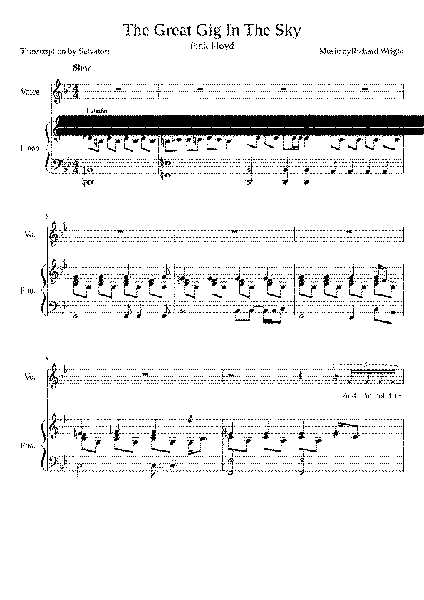 Partitura The Great Gig In The Sky
