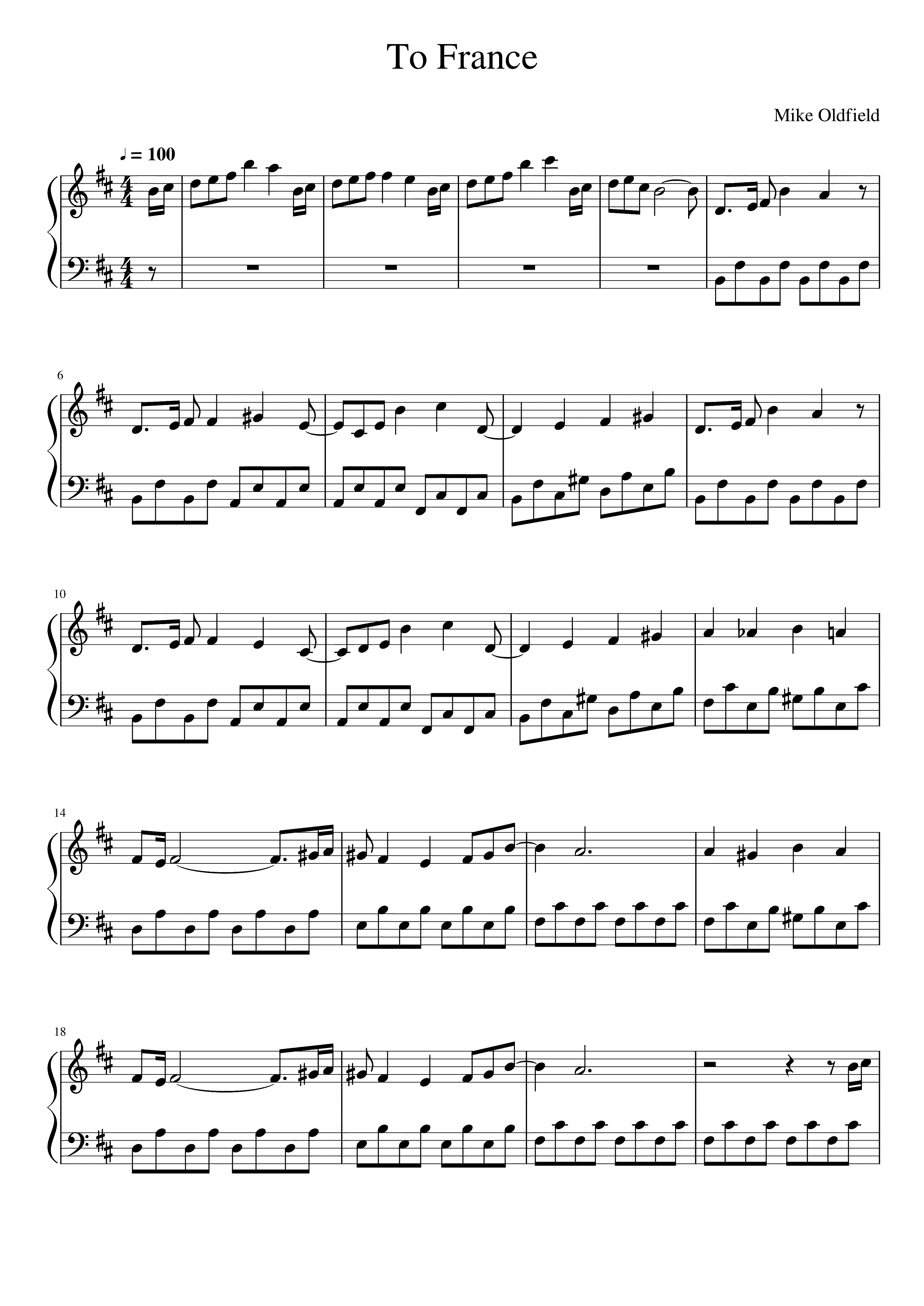 Partitura To France Mike Oldfield
