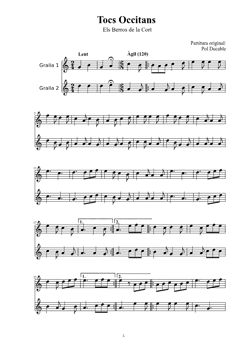 Partitura Tocs Occitans
