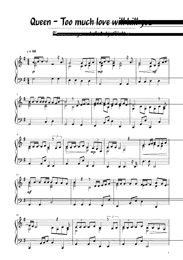Partitura Too Much Love Will Kill You