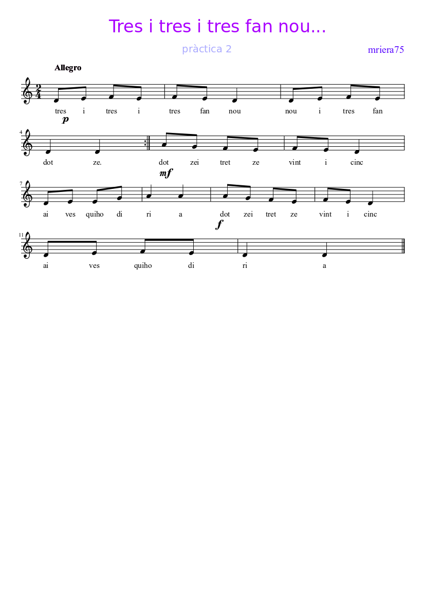 Partitura Tres I Tres I Tres Fan Nou