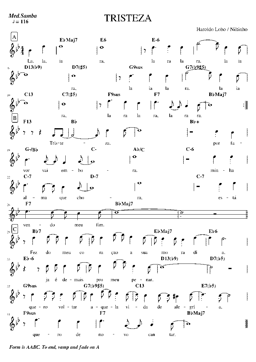 Partitura Tristeza Haroldo Lobo