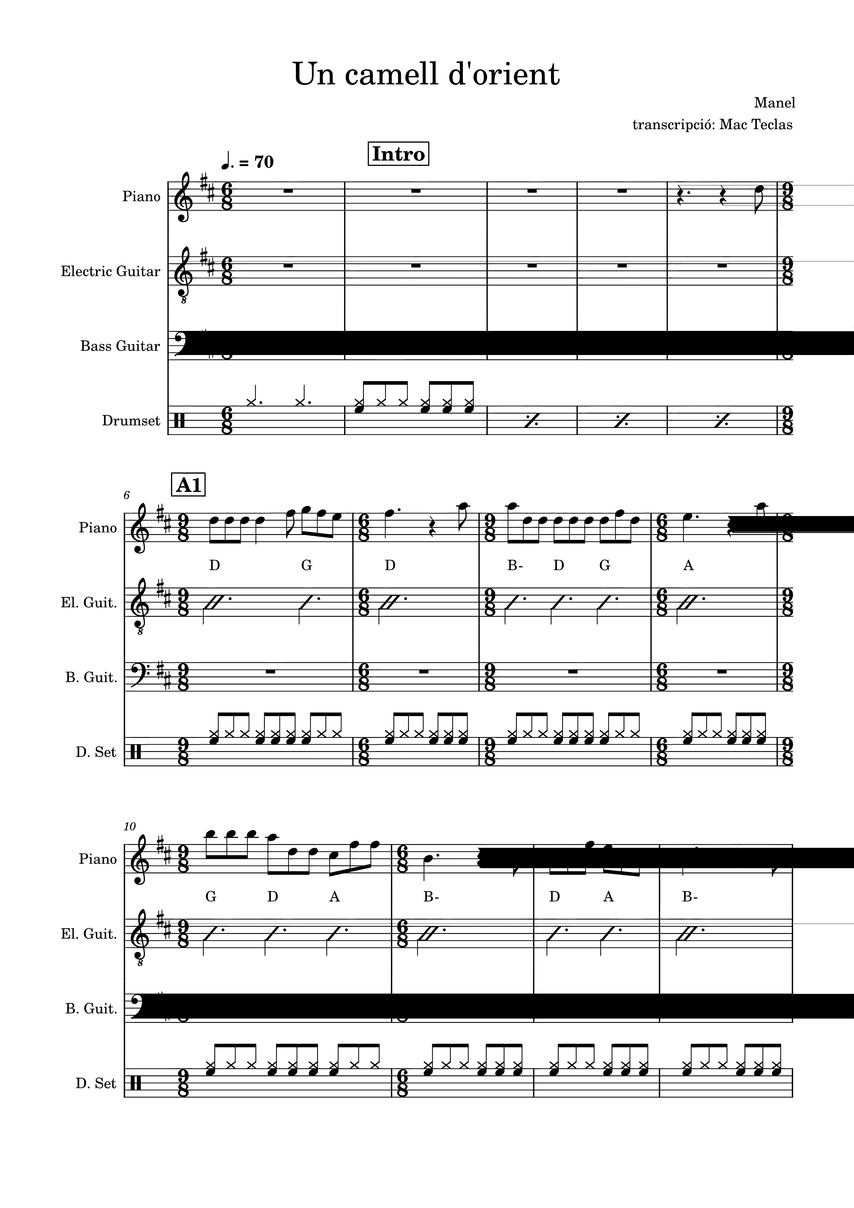 Partitura Un Camell D'orient Manel