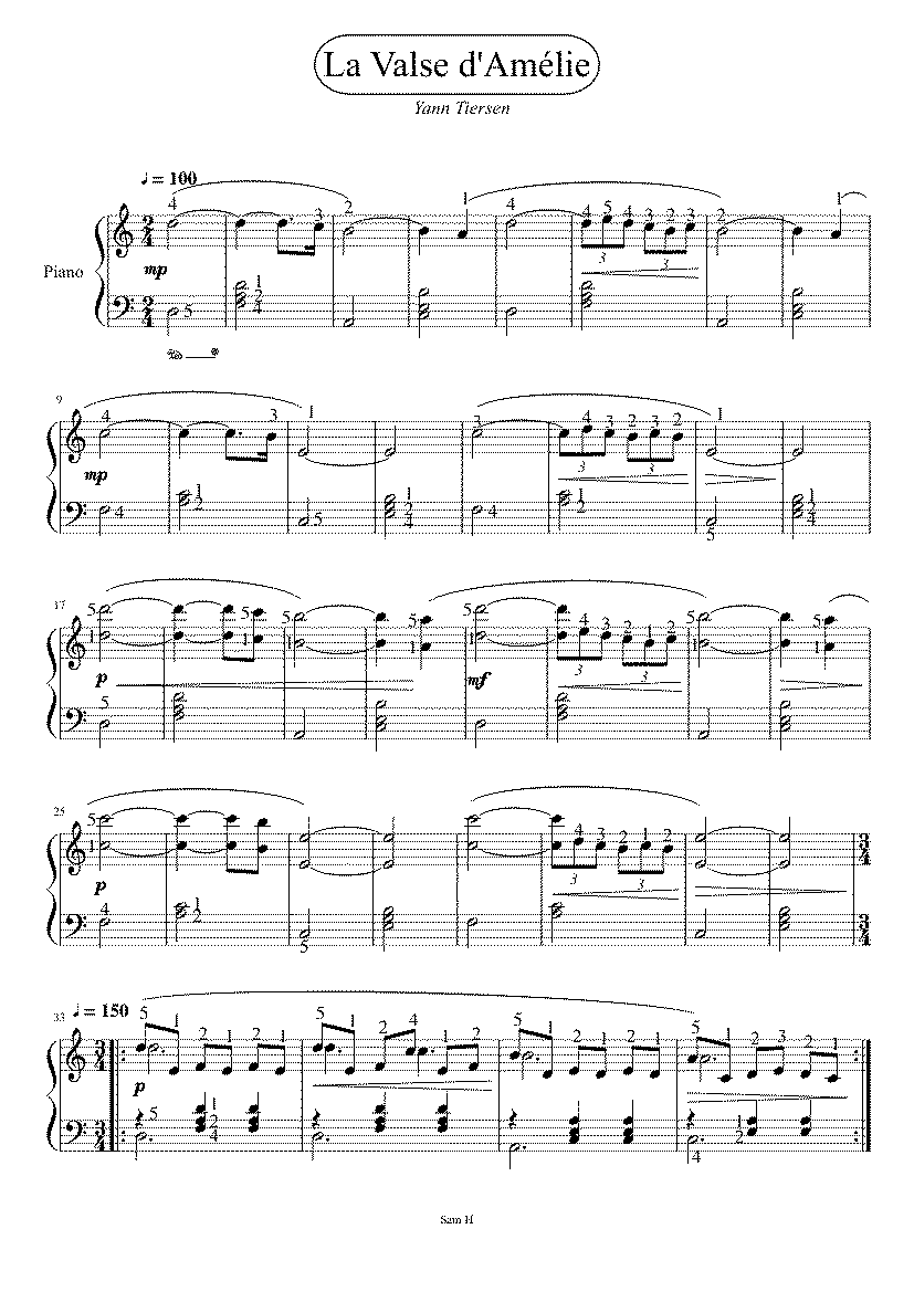 Partitura Valse D'amelie