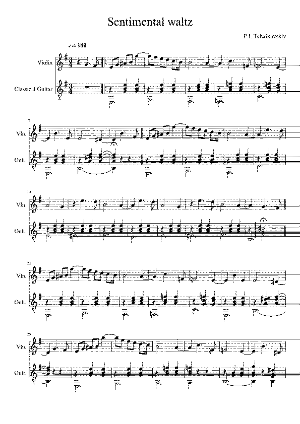 Partitura Valse Sentimental Tchaikovsky