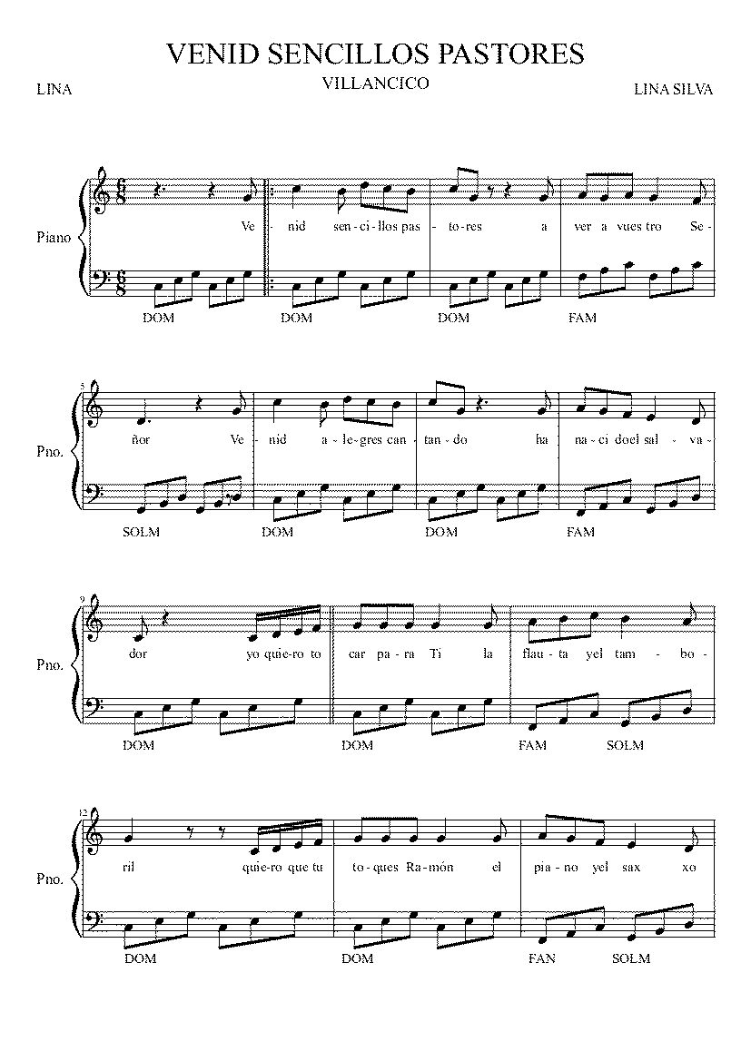 Partitura Venid Sencillos Pastores