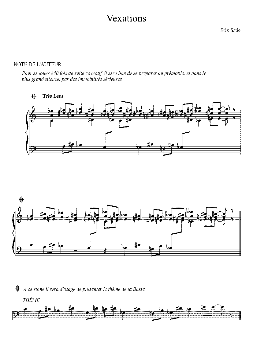 Partitura Vexations Satie