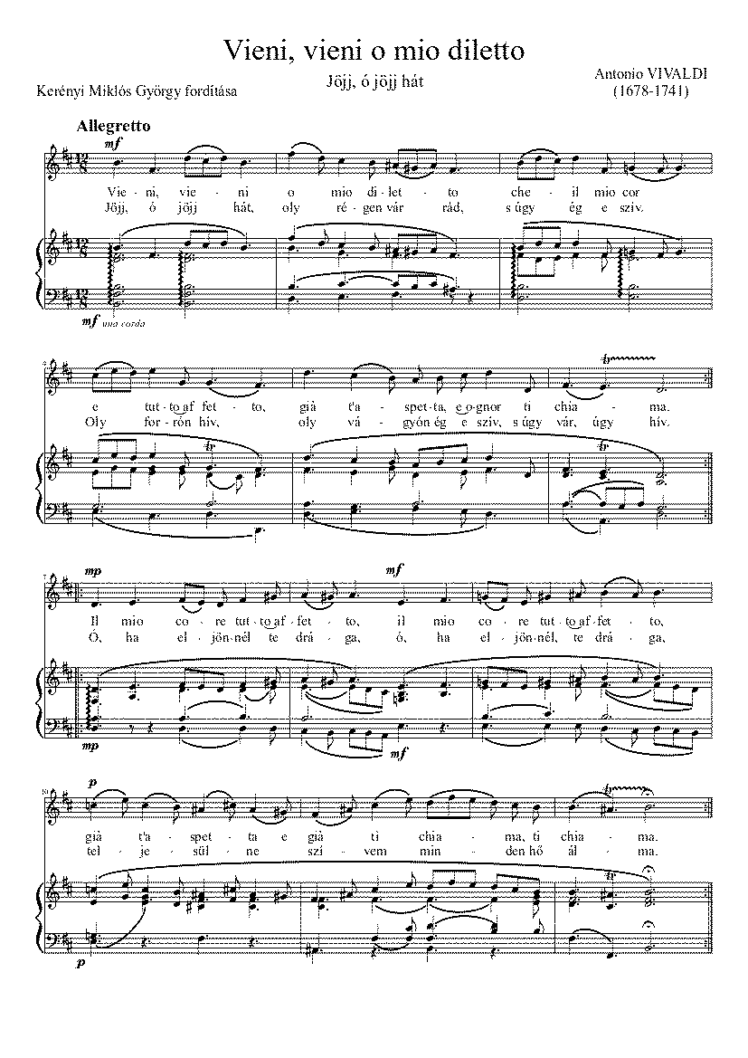 Partitura Vieni Vieni O Mio Diletto