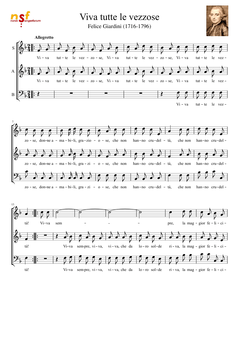 Partitura Viva Tutte Le Vezzose