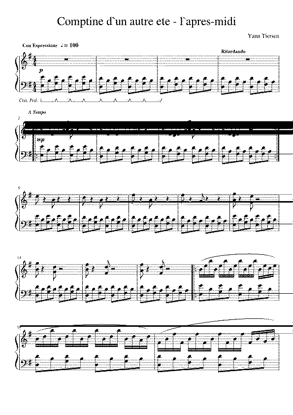 Partitura Yann Tiersen - Comptine D`Un Autre Ete - L`Apres-Midi