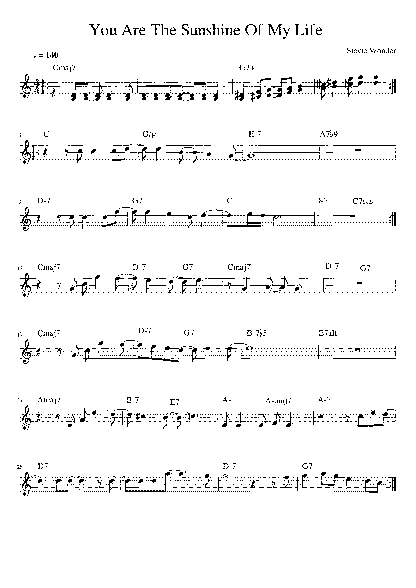 Partitura You Are The Sunshine of My Life